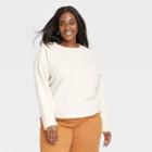 Women's Plus Size Long Sleeve Boat Neck Ottoman Top - A New Day Cream