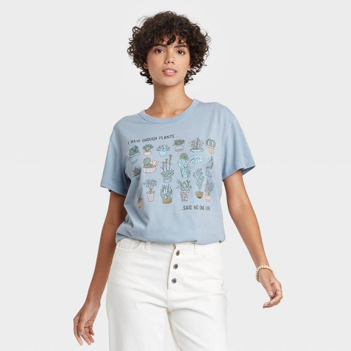 Zoe+liv Women's Enough Plants Short Sleeve Graphic T-shirt - Blue