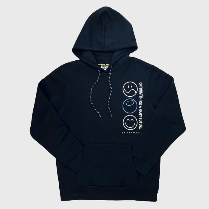 Smileyworld Men's Smiley Positivity Hooded Graphic Pullover Sweatshirt - Black