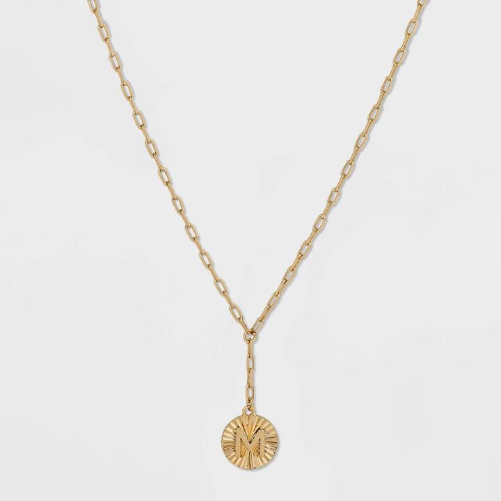 14k Gold Plated Initial 'm' Pendant Chain Necklace - A New Day Gold