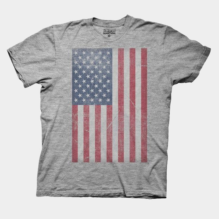 Ripple Junction Adult Full Flag Short Sleeve Graphic T-shirt - Heathered Gray