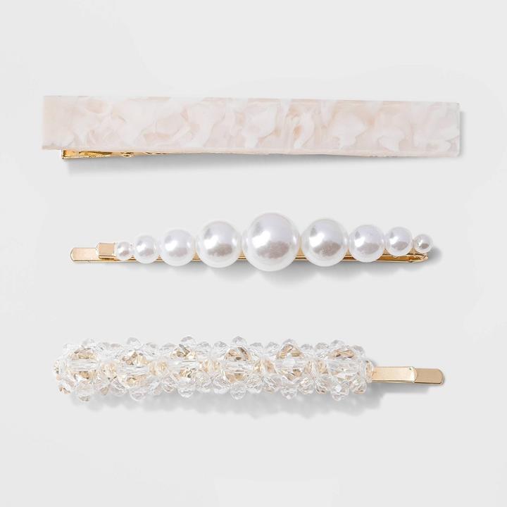 Acrylic White Pearl Bobby Pins 3pc - A New Day Gold
