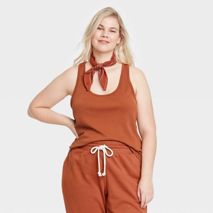 Women's Plus Size Slim Fit Rib Racerback Tank Top - Universal Thread Dark Rust