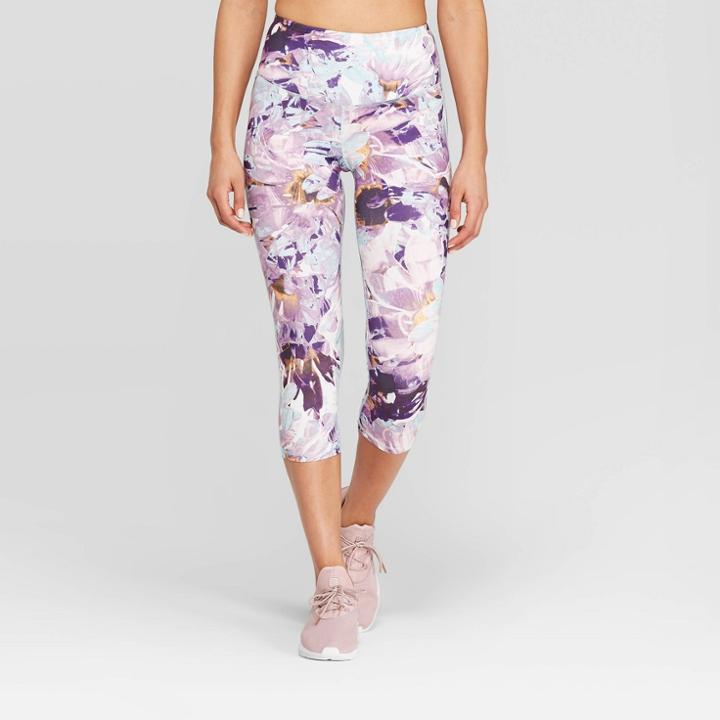 Women's Floral Print Everyday High-waisted Capri Leggings 20 - C9 Champion White