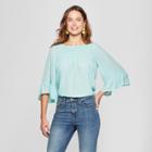 Women's 3/4 Sleeve Smocked Neck Blouse - Spenser Jeremy - Blue