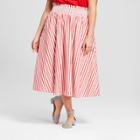 Women's Plus Size Striped Smocked Waist Midi Skirt - Who What Wear Red