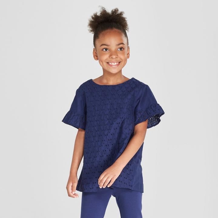Girls' Short Ruffle Sleeve Top - Cat & Jack Navy