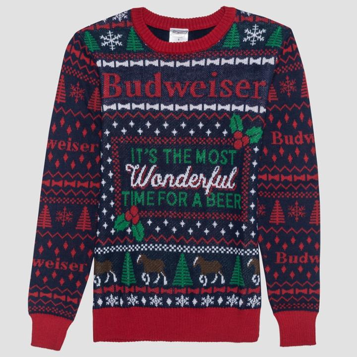 Men's Big & Tall Ugly Holiday Budweiser Sweater - Peacoat Navy
