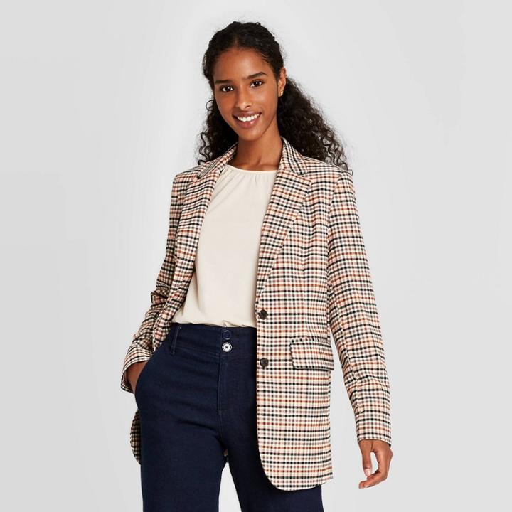 Women's Plaid Blazer - A New Day Brown