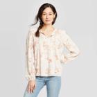 Women's Floral Print Long Sleeve Split Neck Blouse - Knox Rose Pink