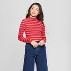 Women's Striped Long Sleeve Ruched Detail Turtleneck Top - Soul Cake (juniors') Red