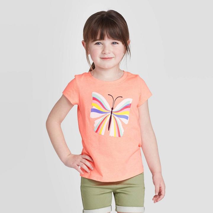 Petitetoddler Girls' Short Sleeve Butterfly Graphic T-shirt - Cat & Jack Peach 12m, Toddler Girl's, Orange