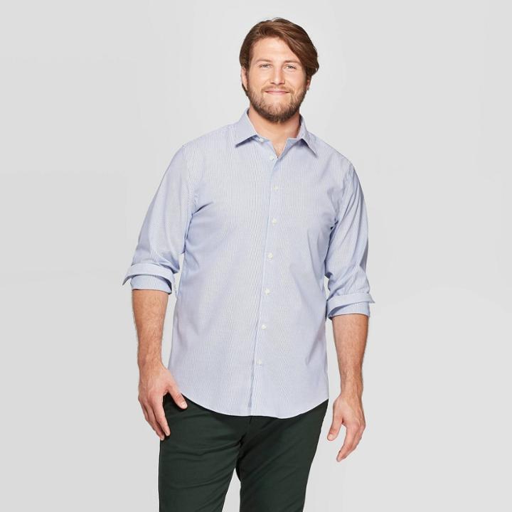 Men's Big & Tall Plaid Standard Fit Long Sleeve Dress Button-down Shirt - Goodfellow & Co Amparo Blue