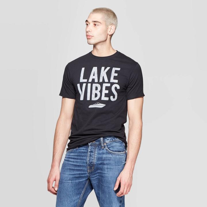 Men's Short Sleeve Crewneck Lake Vibes Graphic T-shirt - Awake Black