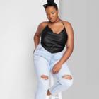 Women's Plus Size Satin Cowl Neck Scarf Halter Top - Wild Fable Black