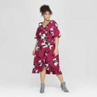 Women's Plus Size Floral Print Short Sleeve Button Front Wrap Dress - Who What Wear Red