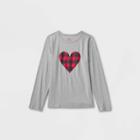 Kids' Adaptive Long Sleeve 'buffalo Check Heart' Graphic T-shirt - Cat & Jack Gray