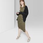 Women's Striped Sleeveless Round Neck Knit Tank Midi Dress - Wild Fable Olive