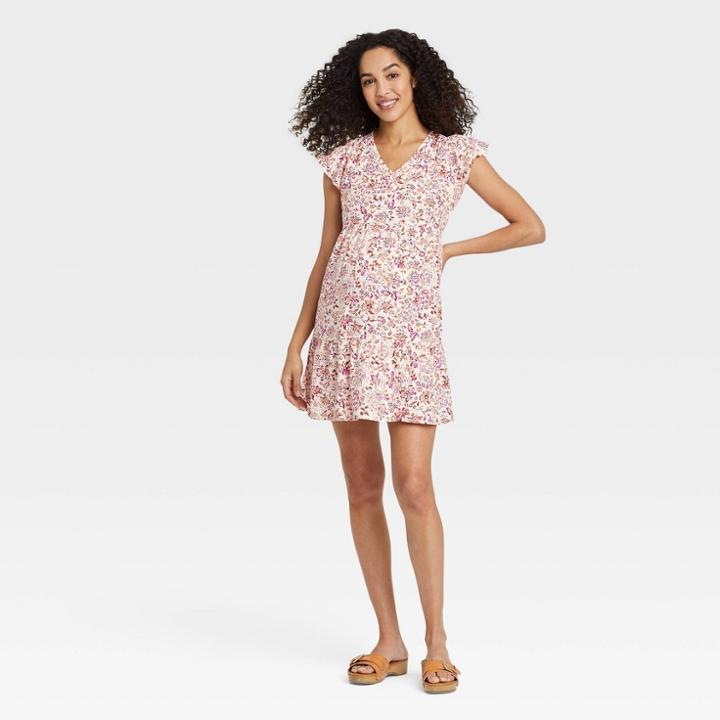 Flutter Short Sleeve Maternity Dress - Isabel Maternity By Ingrid & Isabel White Floral