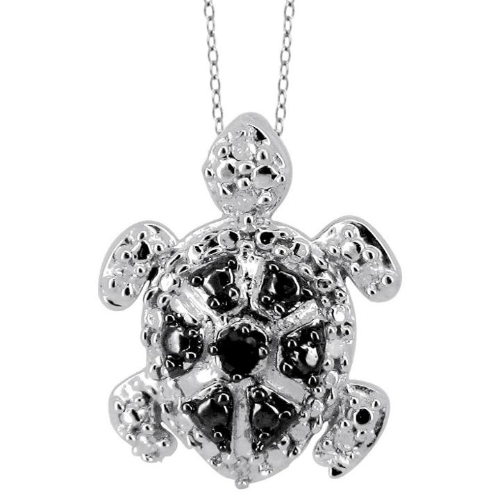 Distributed By Target 120 Ct. T.w. Round-cut Black And White Diamond Prong Set Turtle Pendant- White