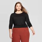 Women's Plus Size Long Sleeve Crewneck T-shirt - Ava & Viv Black