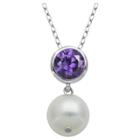 Prime Art & Jewel Genuine White Pearl And Amethyst Pendant Necklace With 18 Chain, Girl's, Silver/amethyst