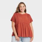 Women's Plus Size Short Sleeve Pintuck T-shirt - Knox Rose Red