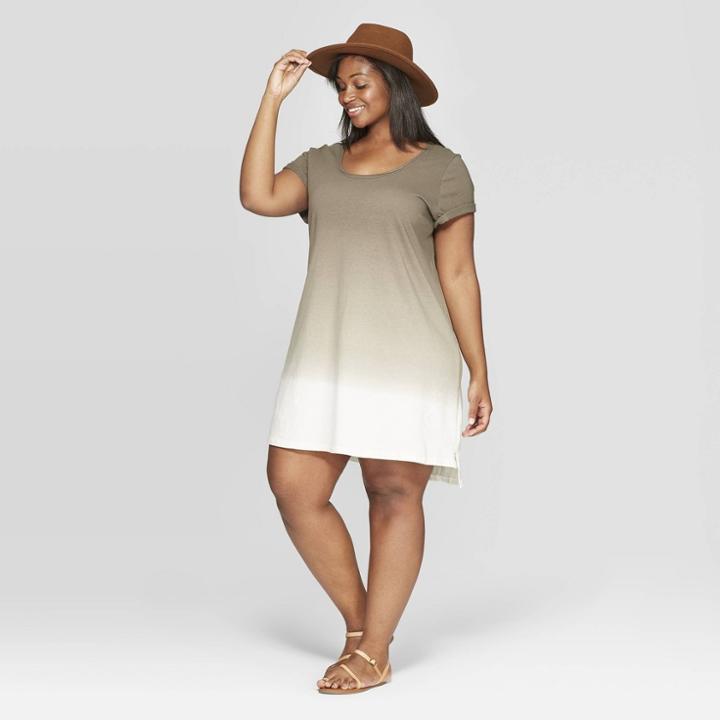 Women's Plus Size Cap Sleeve U-neck T-shirt Dress - Universal Thread Olive