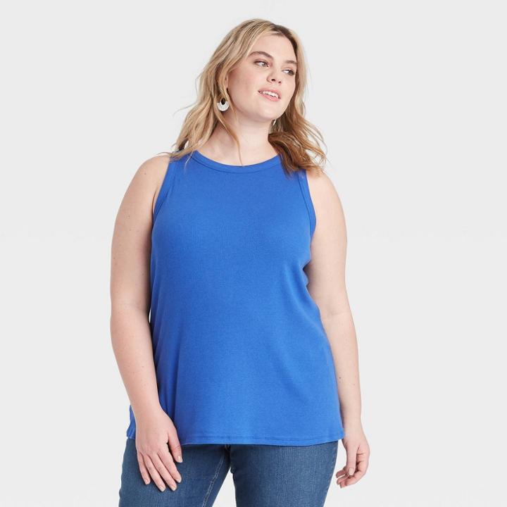 Women's Plus Size Ribbed Tank Top - Ava & Viv Blue X