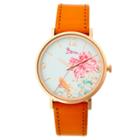 Women's Boum Mademoiselle Floral Dial Synthetic Leather Strap Watch- Camel