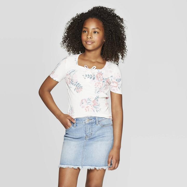 Girls' Rib Cinched Front T-shirt - Art Class White