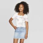 Girls' Rib Cinched Front T-shirt - Art Class White
