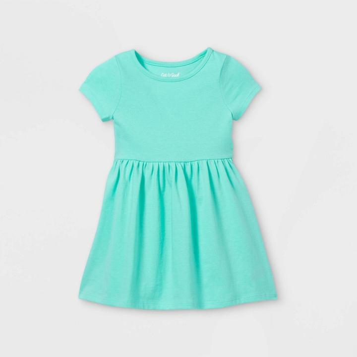 Toddler Girls' Solid Knit Short Sleeve Dress - Cat & Jack Aqua