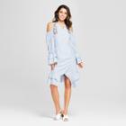 Women's Striped Embroidered Cold Shoulder Tie Front Dress - Xoxo (juniors') Blue