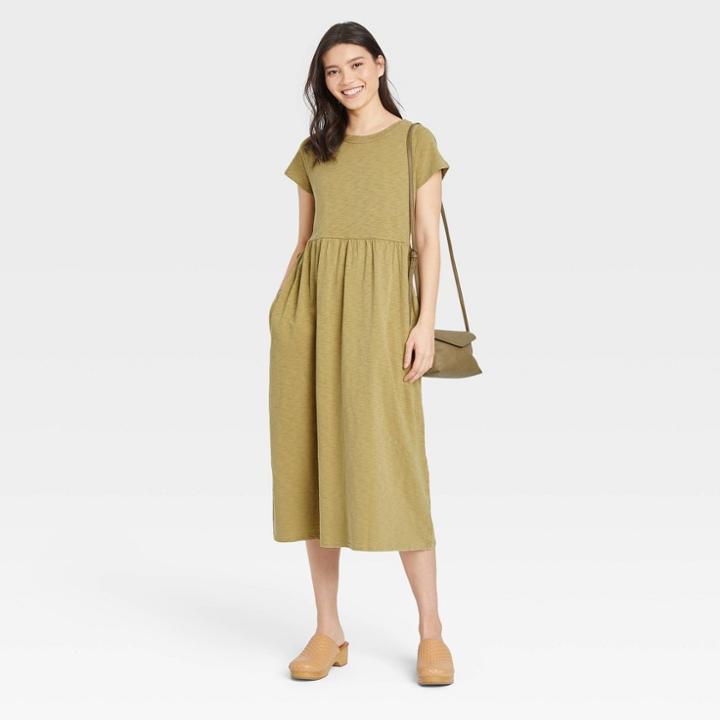 Women's Short Sleeve Babydoll T-shirt Dress - Universal Thread Green