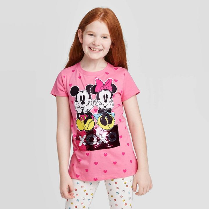 Petitegirls' Flip Sequin Short Sleeve Disney Minnie & Mickey Mouse T-shirt Xxl, Girl's, Pink