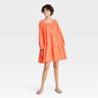 Women's Puff Long Sleeve Tiered Dress - Universal Thread Orange