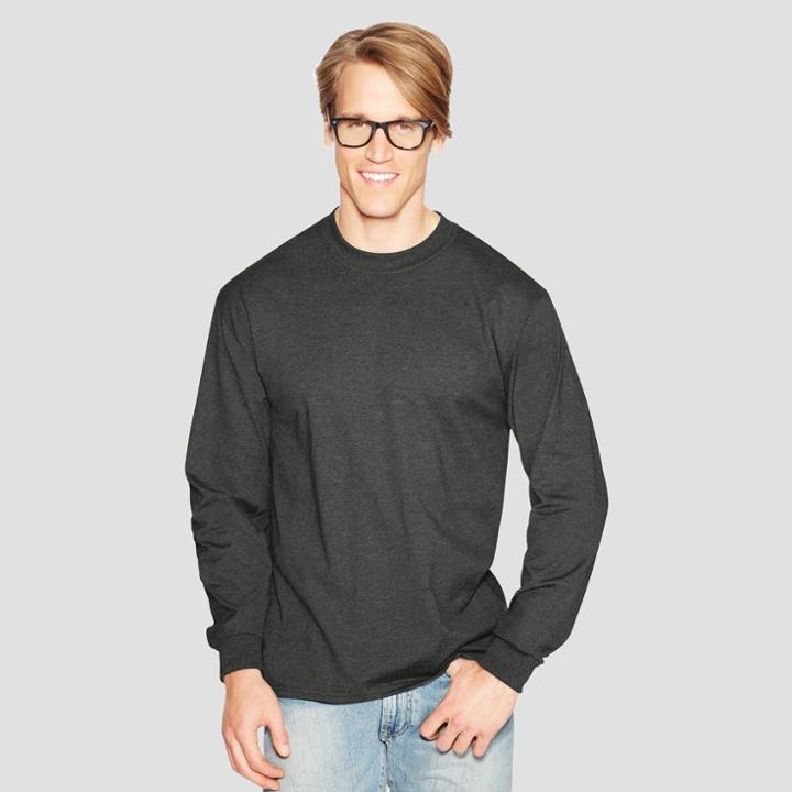 Hanes Men's Big & Tall Long Sleeve Beefy T-shirt - Charcoal Heather