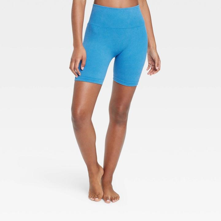 Women's High-rise Ribbed Seamless Bike Shorts 7 - Joylab Blue