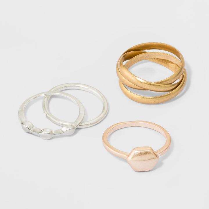 Hexagon And Triple Link Rings Set 4ct - Universal Thread,