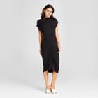 Women's Short Sleeve Asymmetrical Ruched Midi Dress - Nitrogen Black