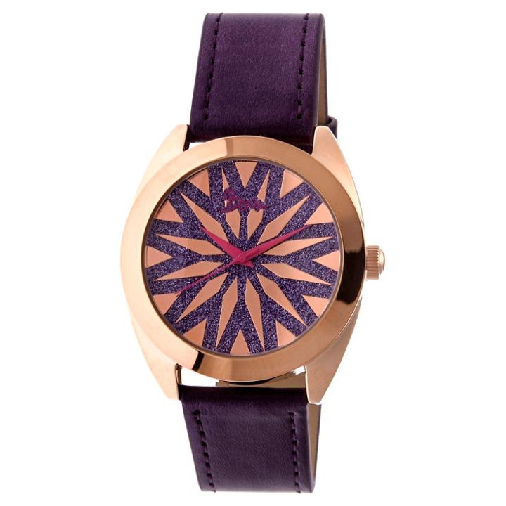 Women's Boum Etoile Glitter-inlaid Dial Leather Strap Watch- Purple