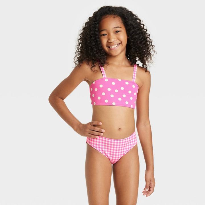 Girls' Gingham Spots Polka Dots Bikini Set - Cat & Jack Pink