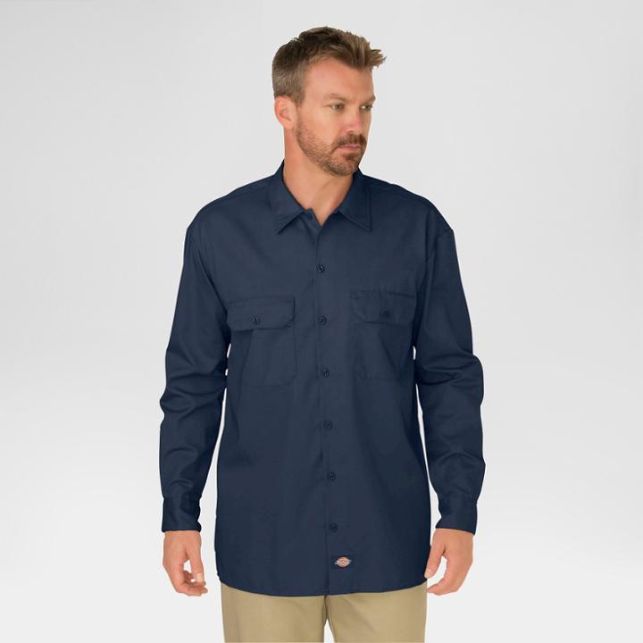 Dickies Men's Big & Tall Original Fit Long Sleeve Twill Work Shirt- Dark Navy M