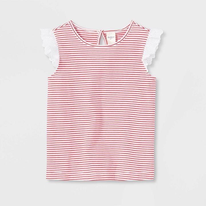 Oshkosh B'gosh Toddler Girls' Sleeveless Striped Ruffle Tank Top - Red