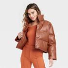 Women's Faux Leather Puffer Jacket - A New Day Brown