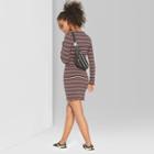 Women's Striped Long Sleeve Ribbed Knit Dress - Wild Fable Xl,