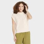 Women's Crewneck Cable Knit Sweater Vest - A New Day Cream
