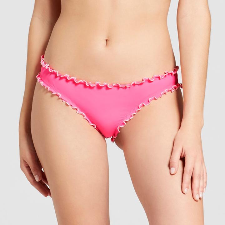 Women's Wave Ruffle Cheeky Bikini Bottom - Shade & Shore Neon Pink