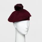 Women's Faux Fur Pom Beret - A New Day Burgundy (red)